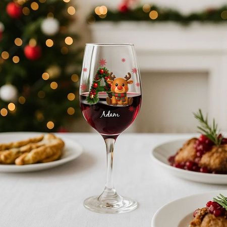 Frohe Weihnachten – Personalisiertes Weinglas mit Elchfamilie